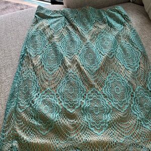 Lulu's Teal and Beige Lace Skirt
